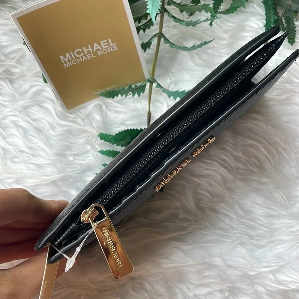 Brand New Michael Kors Genuine Leather Black Large Top Zip Continental Wallet